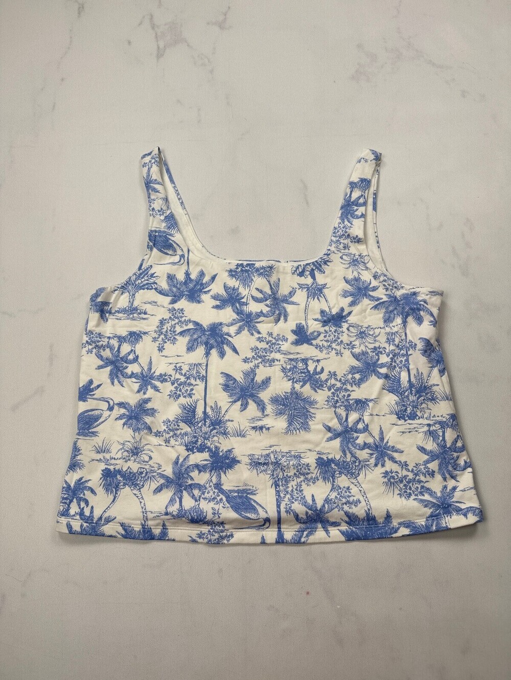 A New Day Day Tank Top White Blue Modern Printed - Womens Large